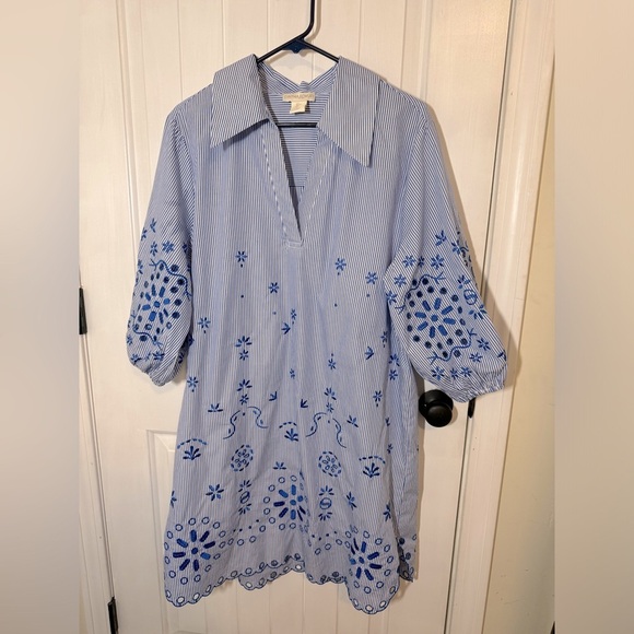 Cynthia Rowley Striped Scalloped Blouse Dress - Picture 1 of 6